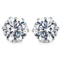 Classic 1 pair 6mm six-prong cubic zirconia silver stud earrings for daily wear - 6mm-Pair