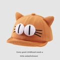 Detail of baby cat baseball cap in mustard yellow with 3D ears and embroidery - Baby 0-3Y 45-48CM / Coffee