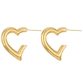 Polished 18k gold plated heart shaped C-type hoop earrings in a minimalist style - Rounded Thick Heart Style (N-470)