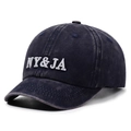 Washed navy blue vintage baseball cap featuring 3D white embroidery and short brim - Adjustable / Navy Blue