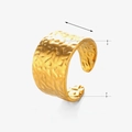 Golden stainless steel open ring with hammered texture 1.4cm wide band for women - Hammered Gold