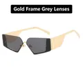Y2K frameless geometric sunglasses featuring a gold metal frame and grey tinted lenses - Gold Frame Grey Lens