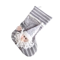 Grey knitted Christmas stocking with Santa Claus character and silver heart detail - Silver Christmas Santa Stocking