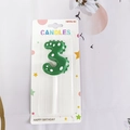 Green dinosaur number 3 birthday candle with white polka dots for kids party - Number 3
