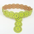 Cintura vintage verde lime a dischi in pelle con borchie e occhielli in metallo - 115cm / Argento Verde