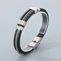 Bracelet mode pour hommes en silicone noir avec maille tissée en acier inoxydable - Acier avec Noir (KB70926-HB)