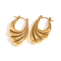 Minimalist 18K gold plated stainless steel earrings with wave texture and wing shape - Gold