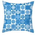 Close-up of blue and white checkered snowflake pattern on a winter square pillowcase - Blue White Checkerboard Snowflake