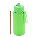 Bright green 1L stainless steel sports bottle with metal straw and cleaning brush set - 1 L / Pop-up Straw Lid / Fluorescent Green