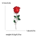 Elegante rode rozen emaille broche met zilveren steel en groene bladeren met maten - Zilveren Steel Rode Roos