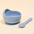 Denim blue silicone baby suction bowl and spoon set for self-feeding training - Snail Bowl + Single Spoon / Grey Blue