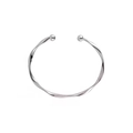 Silver twisted open bangle bracelet with bead ends on white background - S009-silver Open Bangle #sz070