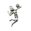 Antique silver volleyball player charm featuring a female athlete spiked motion pose - Volleyball Player Girl