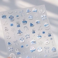 Stickers ongles 3D en relief avec bonhommes de neige bleus et flocons, style M-864 - M-864-Relief 3D avec Colle Gelée