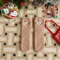 Brown fluffy coral fleece Christmas socks with 3D lamb decoration and holiday gift box - One Size (34-43) / Khaki Monkey