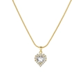 Detailed close-up of golden heart pendant featuring large white zircon on snake chain - Heart Center Stone Style (MY2757)