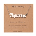 Silver Aquarius zodiac necklace with gothic font pendant on a vintage display card - Silver-Aquarius