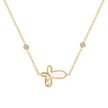 Elegant gold butterfly necklace with white mother-of-pearl and zircon stone accents - 40+5cm / Gold