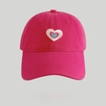 Rose red baseball cap featuring triple heart embroidery on the front panel - Rose Red