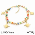 Double-layer gold chain bracelet with colorful round beads and star pendants - Eight-pointed Star Pendant Style (KB179937-MW)