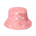 Detail of pink bucket hat with peach and floral prints and stitched brim texture - Peach Print (13)
