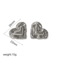 Detail of silver heart earrings with lava texture, rhinestones and 26mm size marking - Silver Wrinkled Zirconia Heart Earrings (TE6939-S)