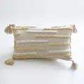 Macro detail of tufted geometric patterns and boho tassels on beige cushion cover - 30*50cm (No Insert) / PE20060E-1 (Brown & White Striped)