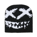 Berretto hip-hop con grande graffiti a faccia di fantasma bianco su maglia nera - M(56-58cm) / Stile Sorriso Occhi XX / Nero
