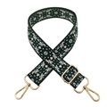 Ethnic style woven wide shoulder strap in dark green with white floral patterns and gold hooks - No.2 Black with Green / Gold Buckle