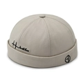 Beige cotton docker brimless hat with heart wave and letter circle embroidery - Beige