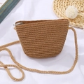 Borsa a tracolla in paglia intrecciata a mano marrone chiaro con cerniera per l'estate - Borsa a Conchiglia / 11*14*6cm / Marrone