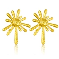 Golden irregular sunburst stud earrings with hammered metal texture for women - Radial Liquid Sunflower