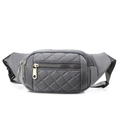 Deep grey quilted waist bag with gold zippers and adjustable shoulder strap for outdoor - Gray