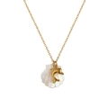Collana stella marina dorata con ciondolo delfino e conchiglia bianca iridescente - Collana Delfino (Catena O)