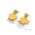 Gold irregular disc earrings with triple drop pearls measuring 4cm in length - Large and Small Circular with Pearls / Gold