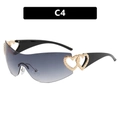 Y2K shield sunglasses featuring grey gradient lenses and golden heart metal accents - Black Frame Double Grey