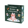 Dunkelgrüne Weihnachtsgeschenktüte mit niedlichen Hasen- und Schneemann-Motiven - Mittel / Grün