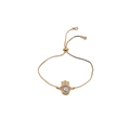 Macro detail of Hamsa Hand and Evil Eye charm with colorful pavé cubic zirconia - Box Chain / Gold