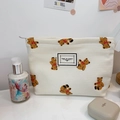 Beige corduroy makeup bag with cute teddy bear pattern and Time to Party label - White Bear