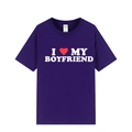 Short sleeve purple cotton T-shirt featuring I Love My Boyfriend bold white print - Purple (Boyfriend)
