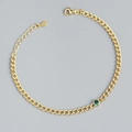 Bracciale a catena tank di lusso in argento s925 dorato con gemma rotonda verde e chiusura a moschettone - Argento 925 / Oro