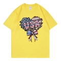 T-shirt jaune avec motif cœur drapeau USA et nœud pour le Jour de l'Indépendance - Jaune 317