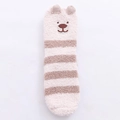 Pink and brown striped coral fleece Christmas socks with cute 3D bear ears and embroidery - Beige Brown Bear