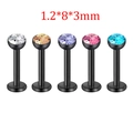 Five-piece set of black stainless steel labret studs with multicolored zircon stones - Black Large Style