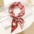 French style red and beige long silk scarf tied as a bow for hair or handbag styling - Letter U-Beige Red French Style