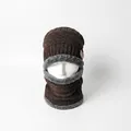 Coffee brown knitted winter hat and neck warmer set with warm gray fleece lining - One Size / Brown