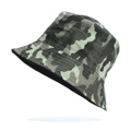 Detailed close-up of jungle camouflage pattern and sturdy stitching on cotton bucket hat - One Size / Dark Green Camouflage