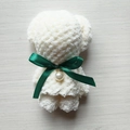 White coral fleece towel shaped like a bear with a green ribbon and pearl charm - Cream Dark Green Ribbon Small Bear (30*30cm)