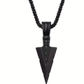 Close-up of black metal nail cross pendant with geometric engraving on beaded chain - Single Arrow Necklace / Black