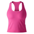 Détail du débardeur de yoga rose vif à côtes avec une coupe dos nageur sportive - S / Hauts / Rouge Rose